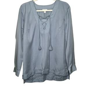 J. Jill Chambray Shirt Blue Rain Lace up Neckline Size Medium NWT